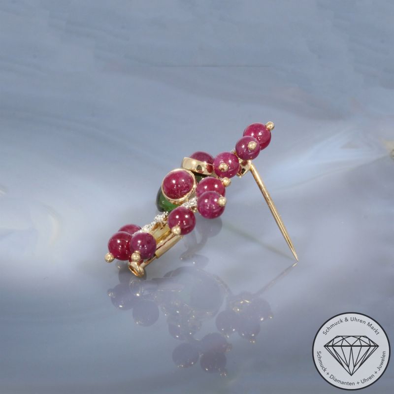 Wert 1950 € Brillant Farbedelstein Brosche in 750er 18 K Roségold - 101424