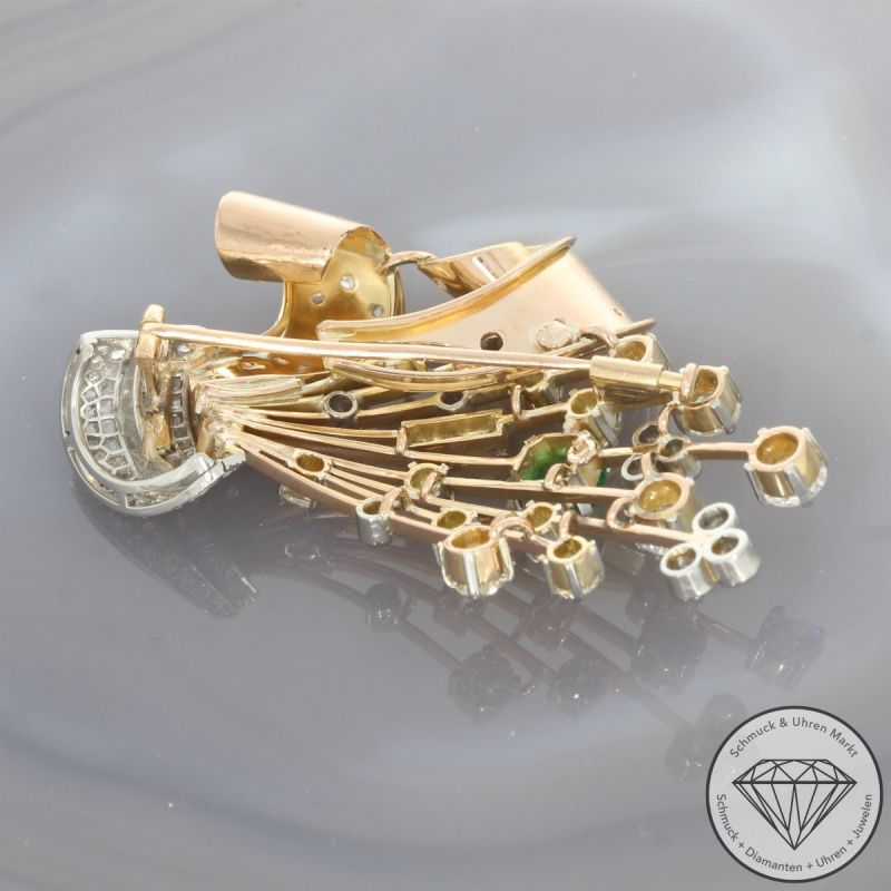 Wert 14500 € Bicolor Diamant Smaragd Brosche in 750er 18 K Gold - 101519