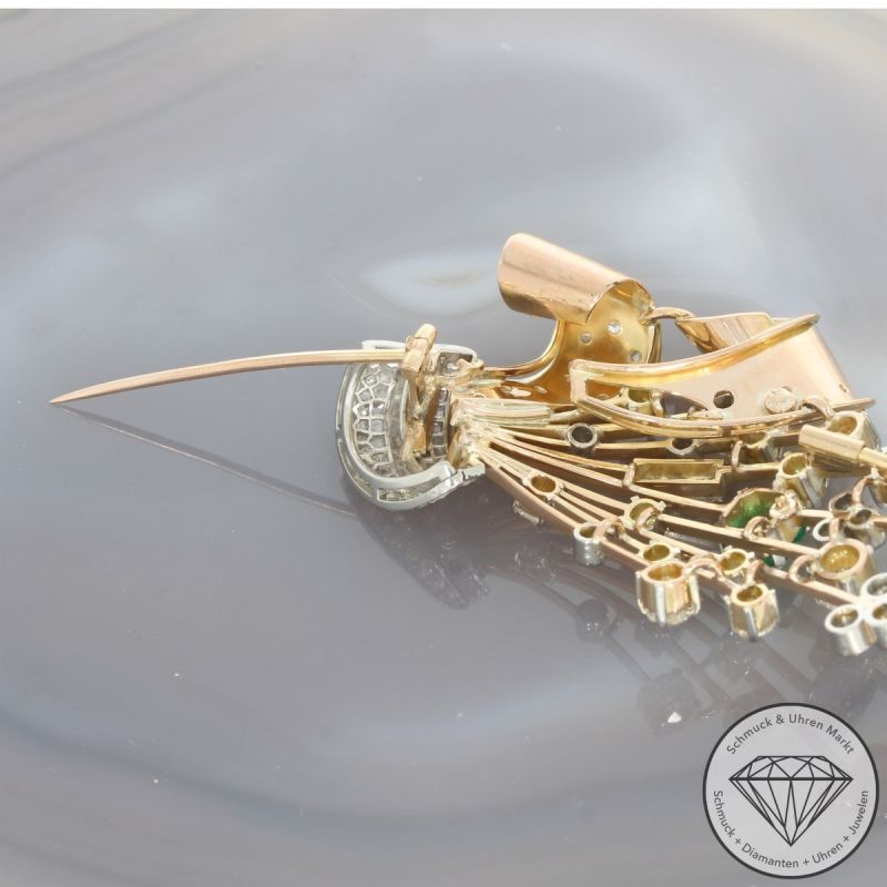 Wert 14500 € Bicolor Diamant Smaragd Brosche in 750er 18 K Gold - 101519