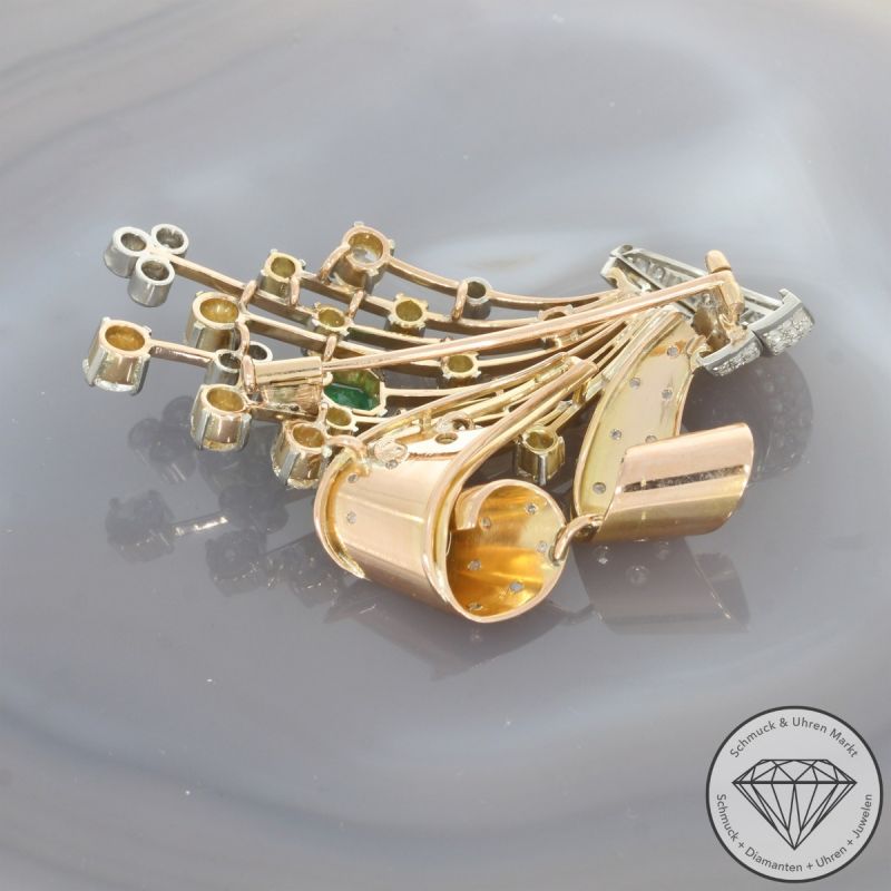 Wert 14500 € Bicolor Diamant Smaragd Brosche in 750er 18 K Gold - 101519