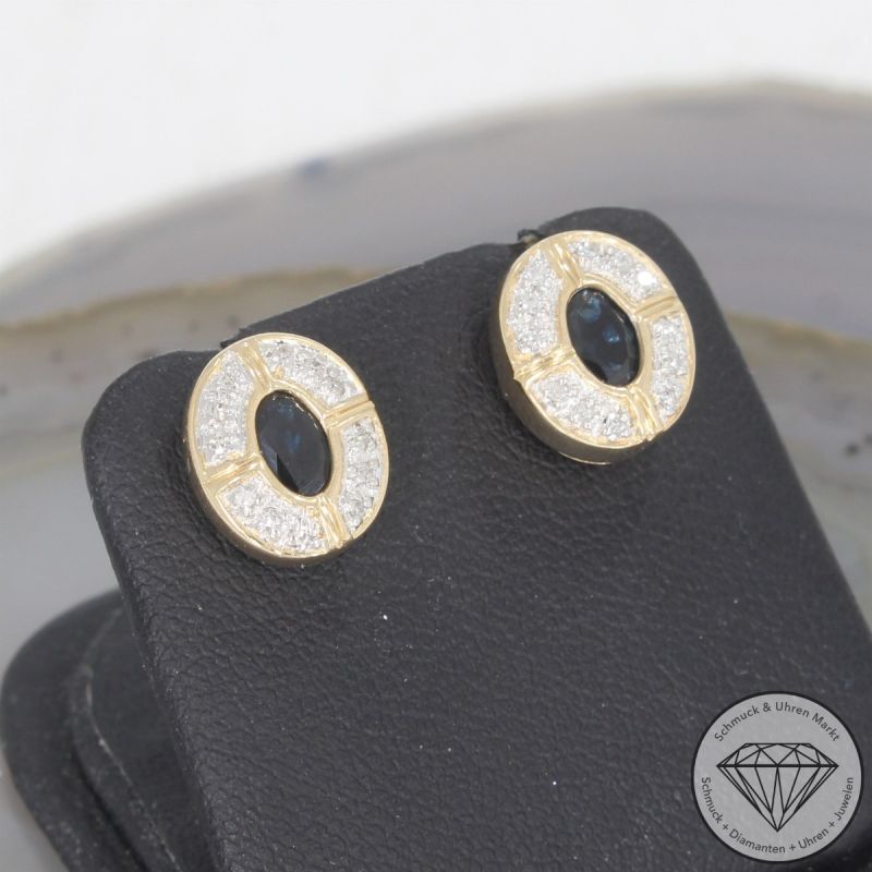 Wert 950 € Diamant Saphir Ohrstecker in 585er 14 K Gelbgold - 101585 