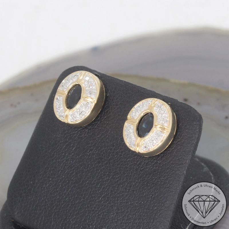 Wert 950 € Diamant Saphir Ohrstecker in 585er 14 K Gelbgold - 101585 