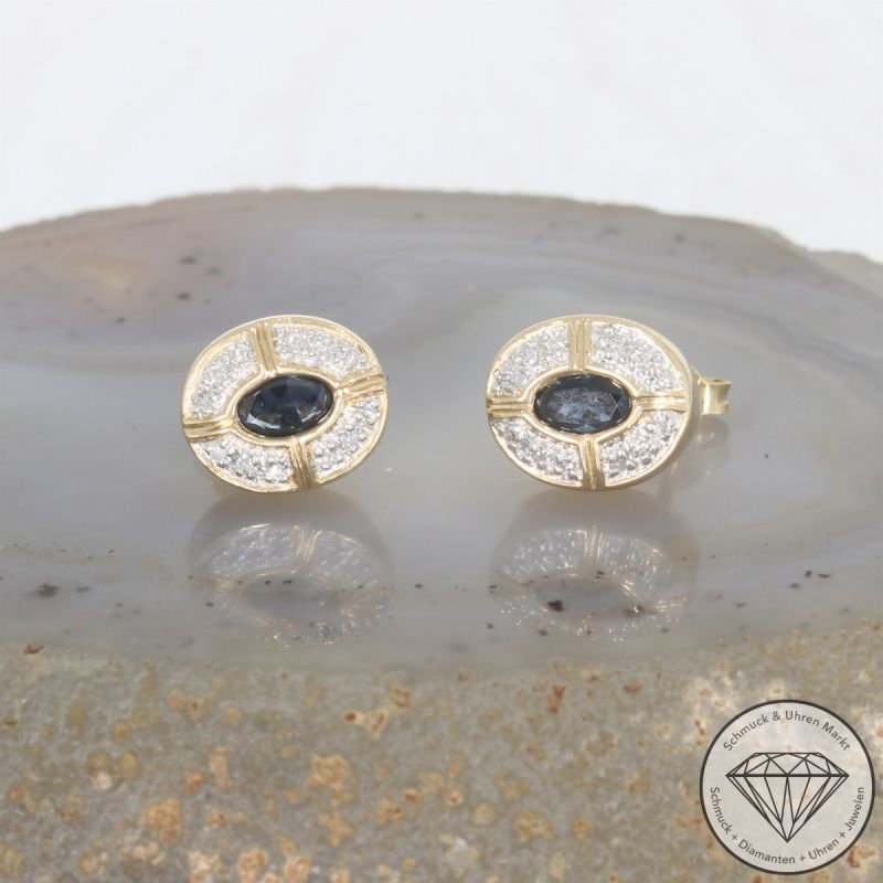 Wert 950 € Diamant Saphir Ohrstecker in 585er 14 K Gelbgold - 101585 