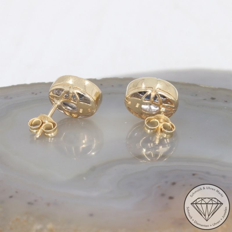 Wert 950 € Diamant Saphir Ohrstecker in 585er 14 K Gelbgold - 101585 