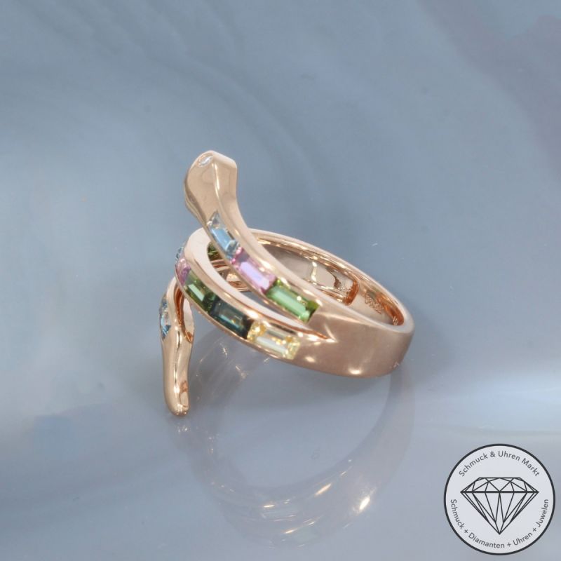 Wert 3090 € Brillant Farbedelstein Ring Schlange in 585er 14 K Rosegold - 101745