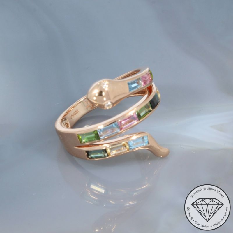 Wert 3090 € Brillant Farbedelstein Ring Schlange in 585er 14 K Rosegold - 101745