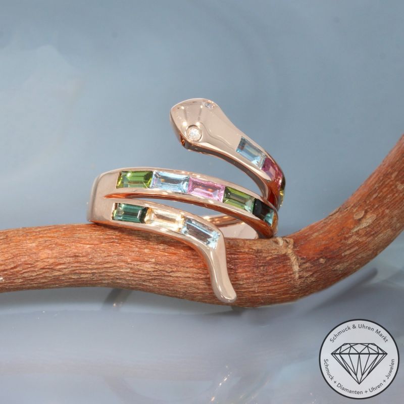 Wert 3090 € Brillant Farbedelstein Ring Schlange in 585er 14 K Rosegold - 101745