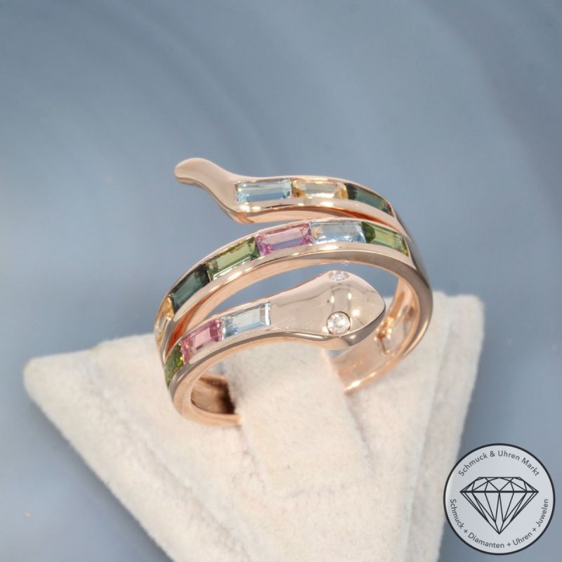 Wert 3090 € Brillant Farbedelstein Ring Schlange in 585er 14 K Rosegold - 101745