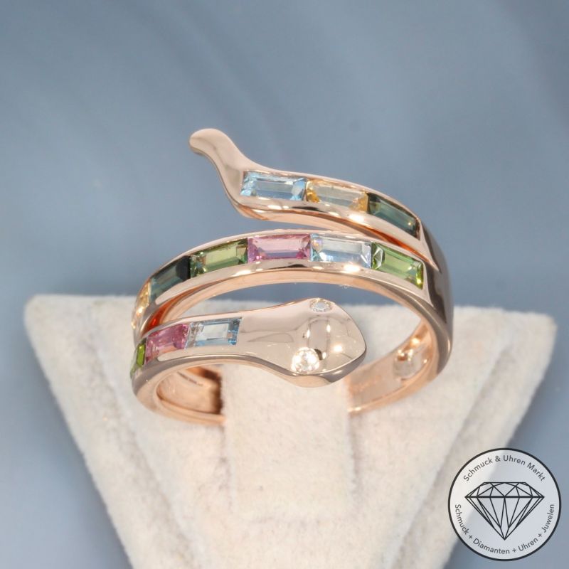 Wert 3090 € Brillant Farbedelstein Ring Schlange in 585er 14 K Rosegold - 101745