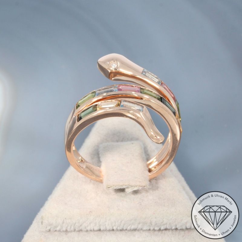 Wert 3090 € Brillant Farbedelstein Ring Schlange in 585er 14 K Rosegold - 101745
