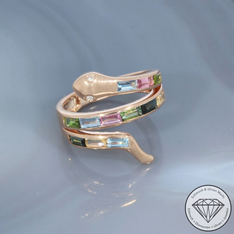 Wert 3090 € Brillant Farbedelstein Ring Schlange in 585er 14 K Rosegold - 101745