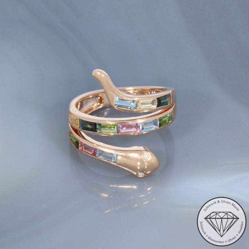 Wert 3090 € Brillant Farbedelstein Ring Schlange in 585er 14 K Rosegold - 101745