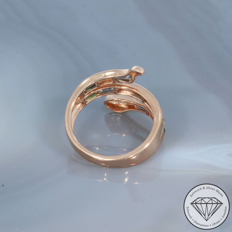 Wert 3090 € Brillant Farbedelstein Ring Schlange in 585er 14 K Rosegold - 101745