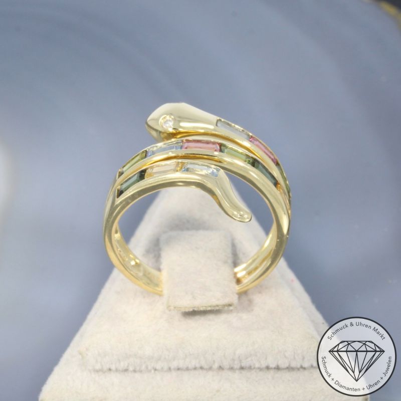 Wert 3090 € Diamant Farbedelstein Ring Schlange in 585er 14 K Gelbgold - 101759