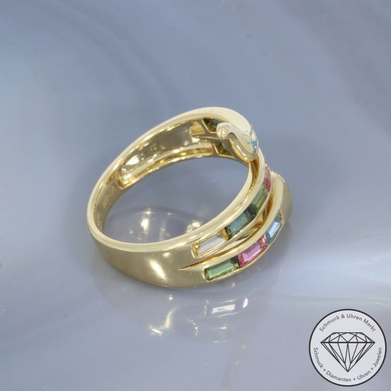 Wert 3090 € Diamant Farbedelstein Ring Schlange in 585er 14 K Gelbgold - 101759