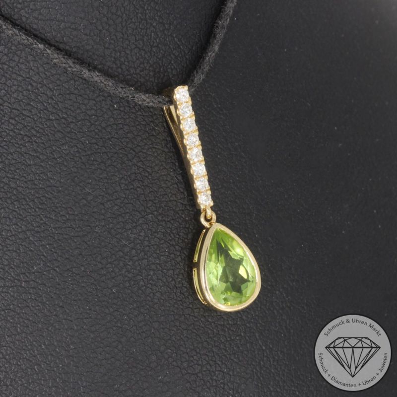 Sale! Wert 1690 € Brillant Peridot Anhänger in 750er 18 K Gelbgold - 101769