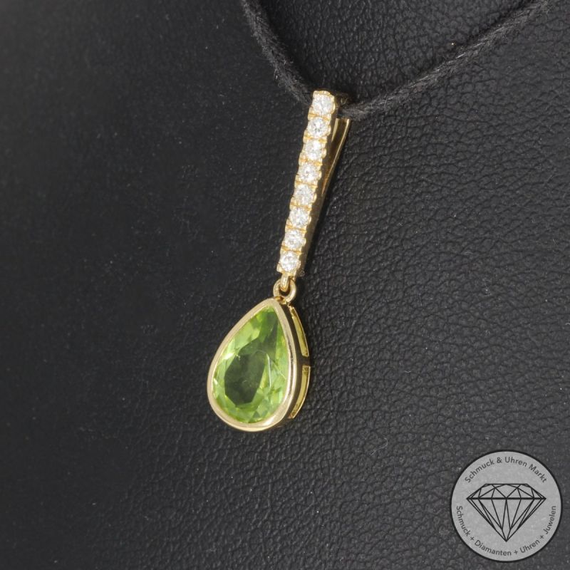 Sale! Wert 1690 € Brillant Peridot Anhänger in 750er 18 K Gelbgold - 101769