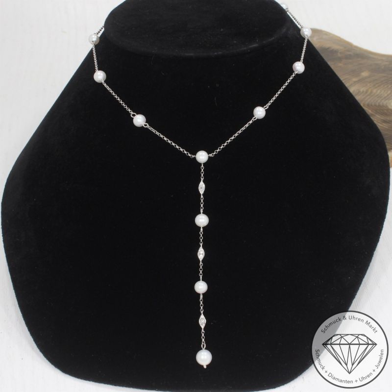 Wert 1750 € Brillant Perl Collier in 750er 18 K Weißgold - 101783