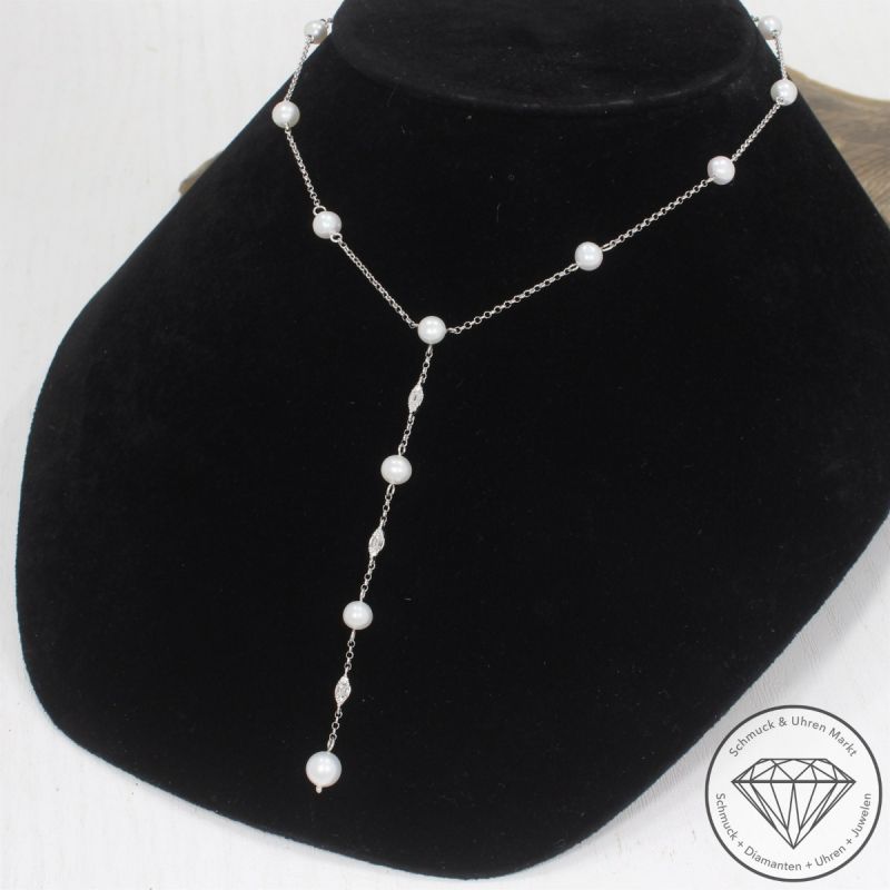 Wert 1750 € Brillant Perl Collier in 750er 18 K Weißgold - 101783