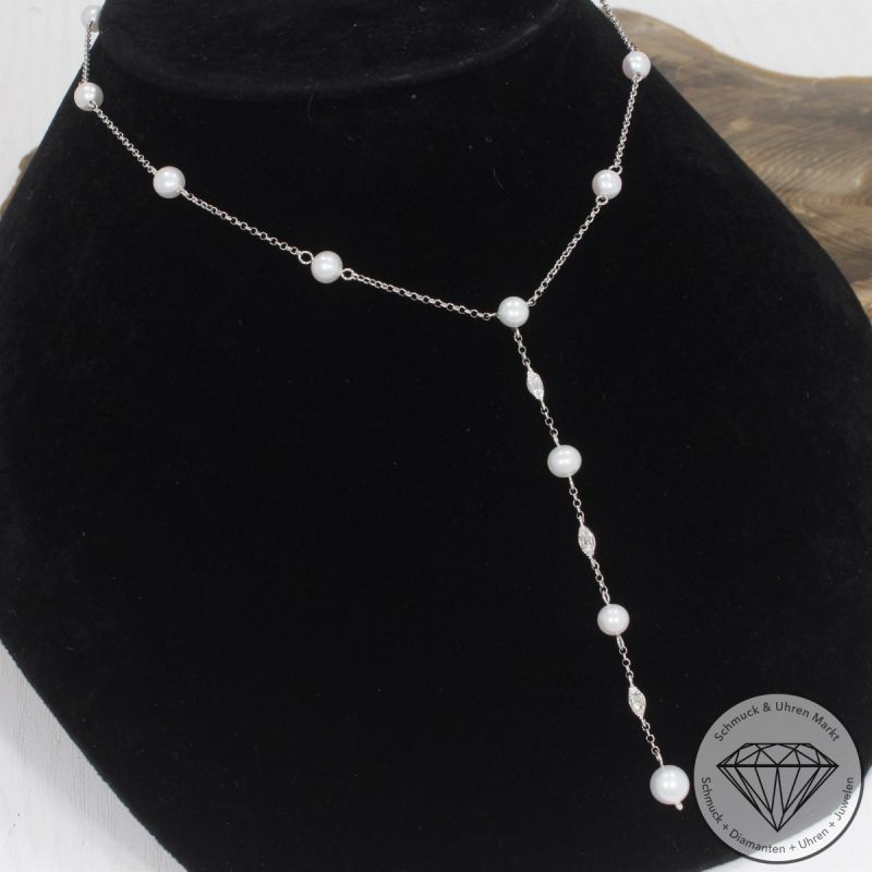 Wert 1750 € Brillant Perl Collier in 750er 18 K Weißgold - 101783