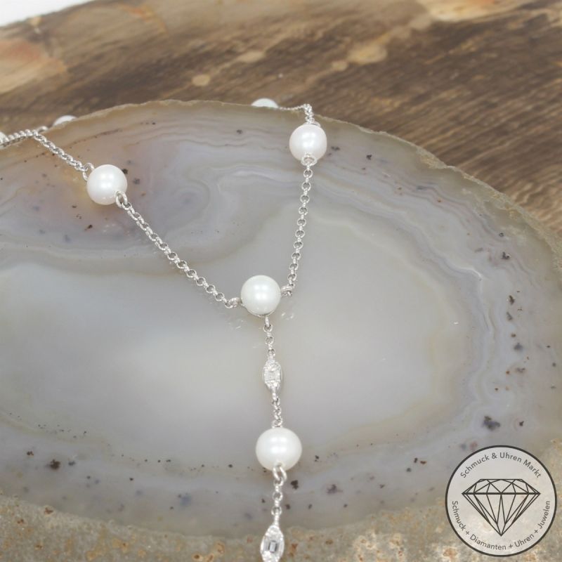 Wert 1750 € Brillant Perl Collier in 750er 18 K Weißgold - 101783