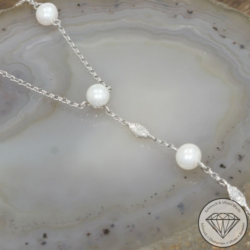 Wert 1750 € Brillant Perl Collier in 750er 18 K Weißgold - 101783
