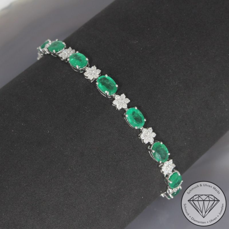 Wert 14490 € Brillant Smaragd Armband in 750er 18 K Weißgold - 101790