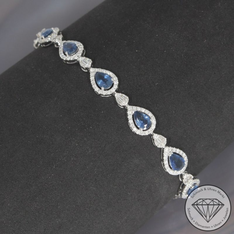 Wert 11250 € Brillant Diamant Saphir Armband in 750er 18 K Weißgold - 101798