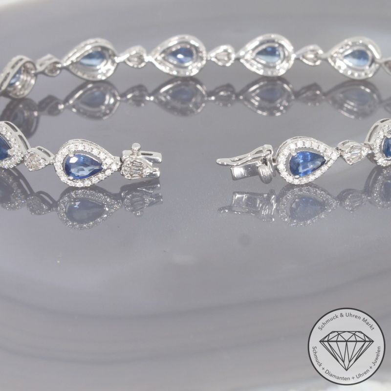 Wert 11250 € Brillant Diamant Saphir Armband in 750er 18 K Weißgold - 101798