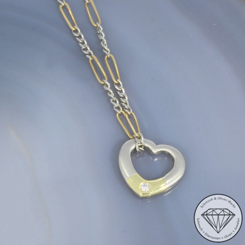 Wert 1590 € Solitär Diamant Anhänger mit Kette (ca. 0,02 carat) in 750er 18 K Gelbgold & und 950er Platin - 101820