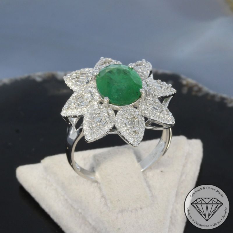 Wert 6590 € Brillant Diamant Smaragd Ring in 750er 18 K Weißgold - 101872