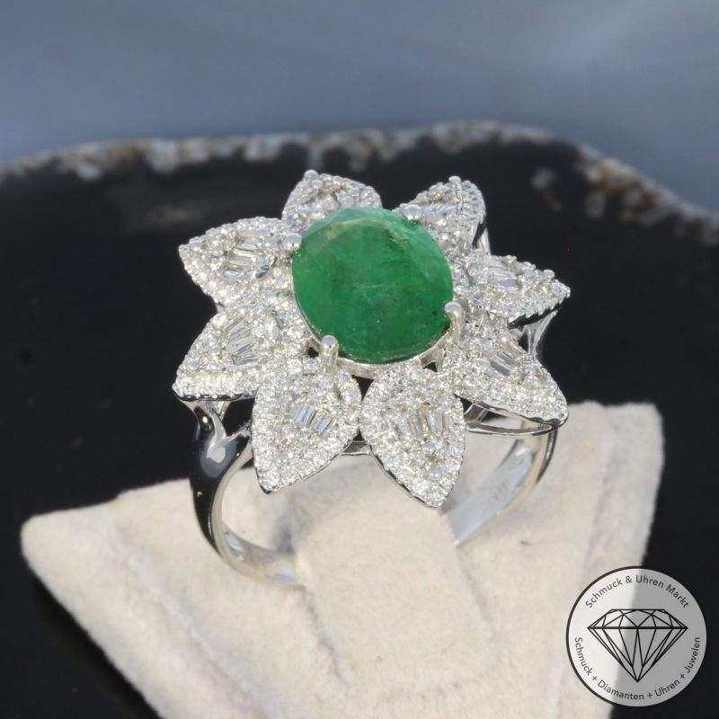 Wert 6590 € Brillant Diamant Smaragd Ring in 750er 18 K Weißgold - 101872
