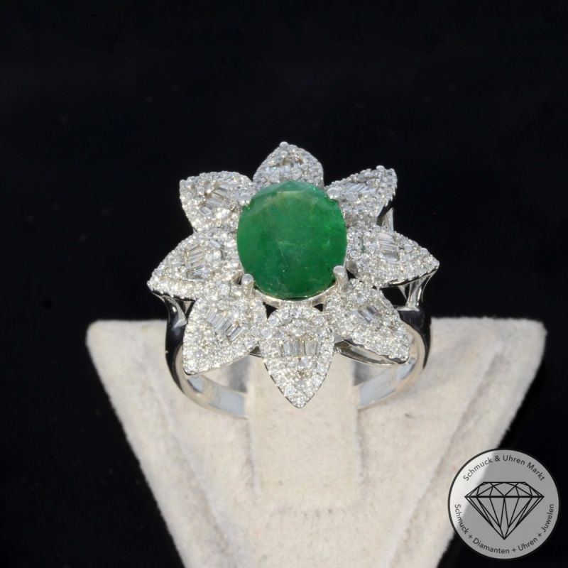 Wert 6590 € Brillant Diamant Smaragd Ring in 750er 18 K Weißgold - 101872