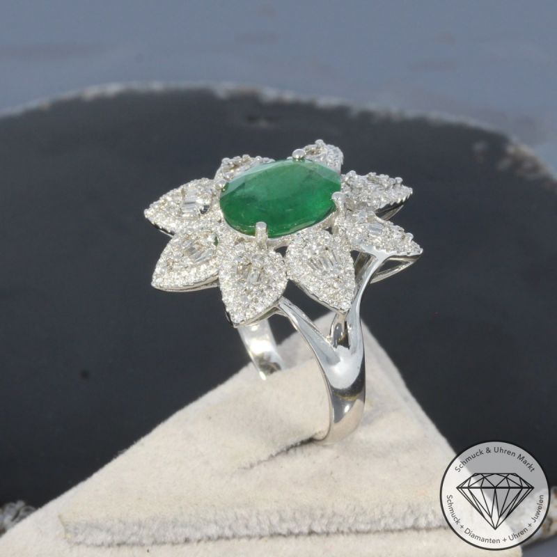 Wert 6590 € Brillant Diamant Smaragd Ring in 750er 18 K Weißgold - 101872