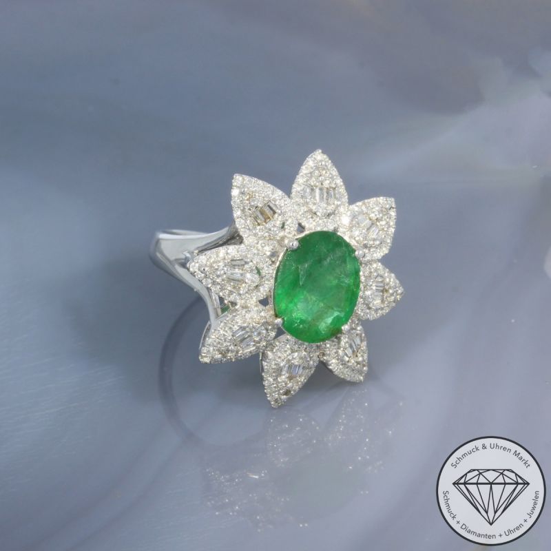 Wert 6590 € Brillant Diamant Smaragd Ring in 750er 18 K Weißgold - 101872