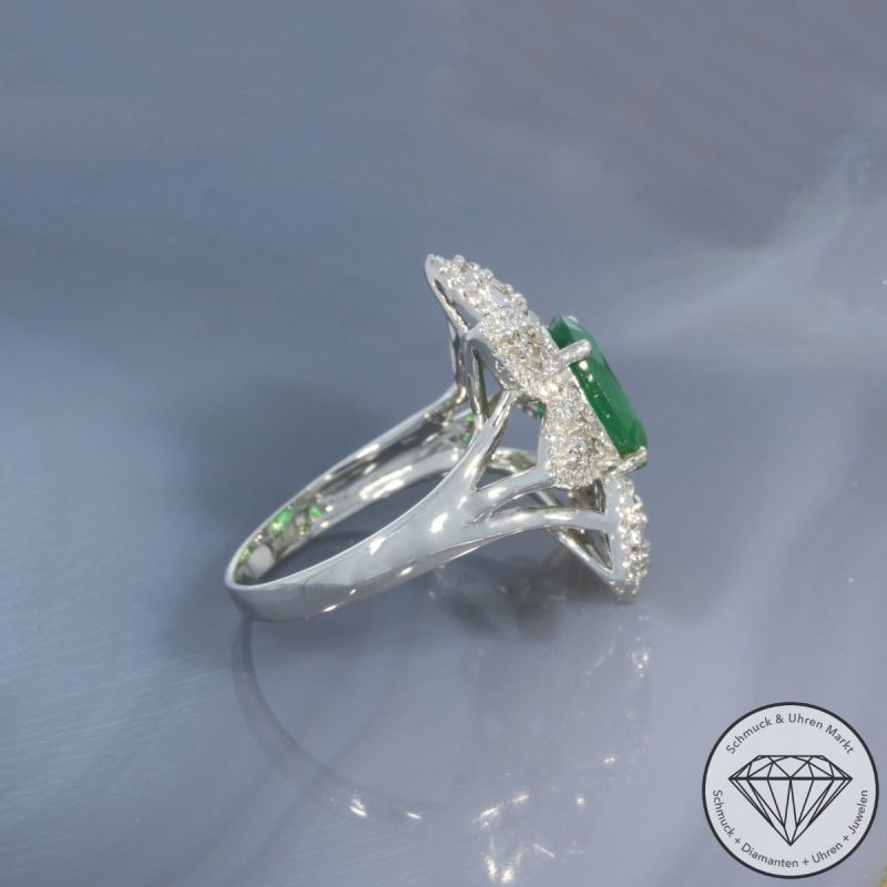 Wert 6590 € Brillant Diamant Smaragd Ring in 750er 18 K Weißgold - 101872