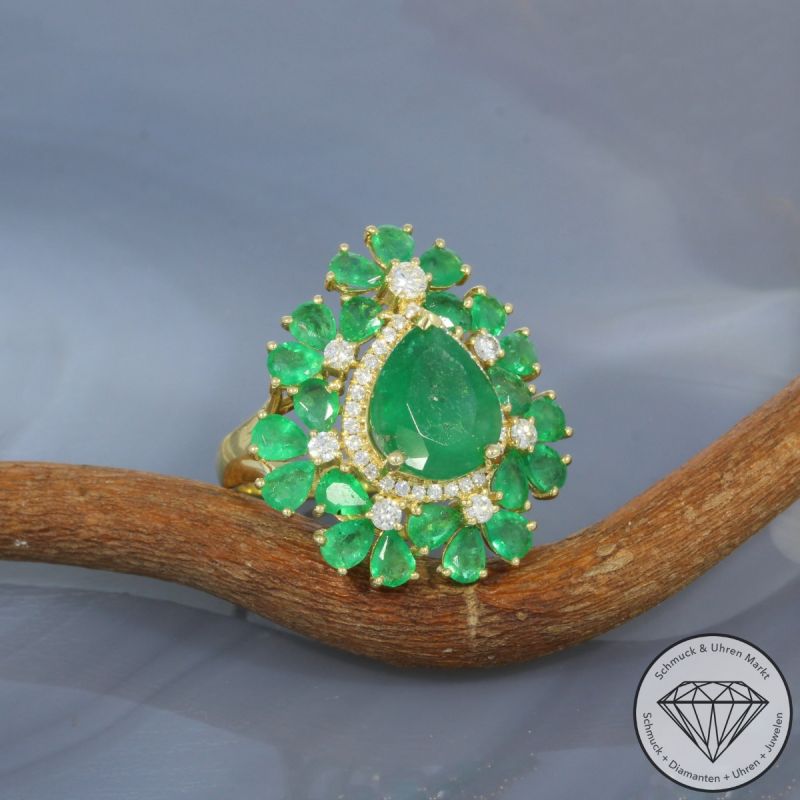 Wert 6490 € Brillant Smaragd Ring in 750er 18 K Gelbgold - 101874