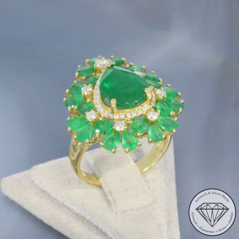 Wert 6490 € Brillant Smaragd Ring in 750er 18 K Gelbgold - 101874
