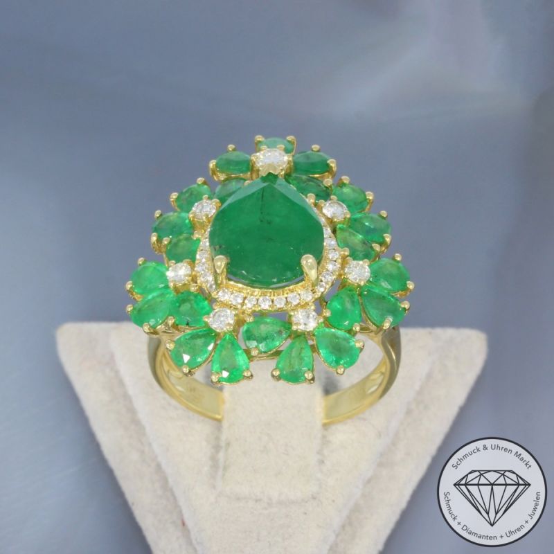 Wert 6490 € Brillant Smaragd Ring in 750er 18 K Gelbgold - 101874