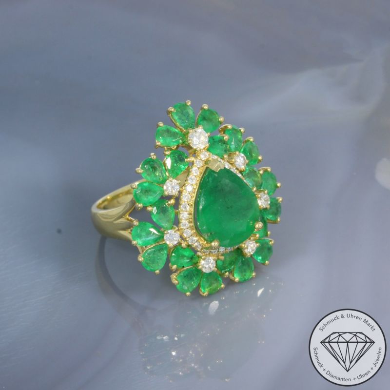 Wert 6490 € Brillant Smaragd Ring in 750er 18 K Gelbgold - 101874