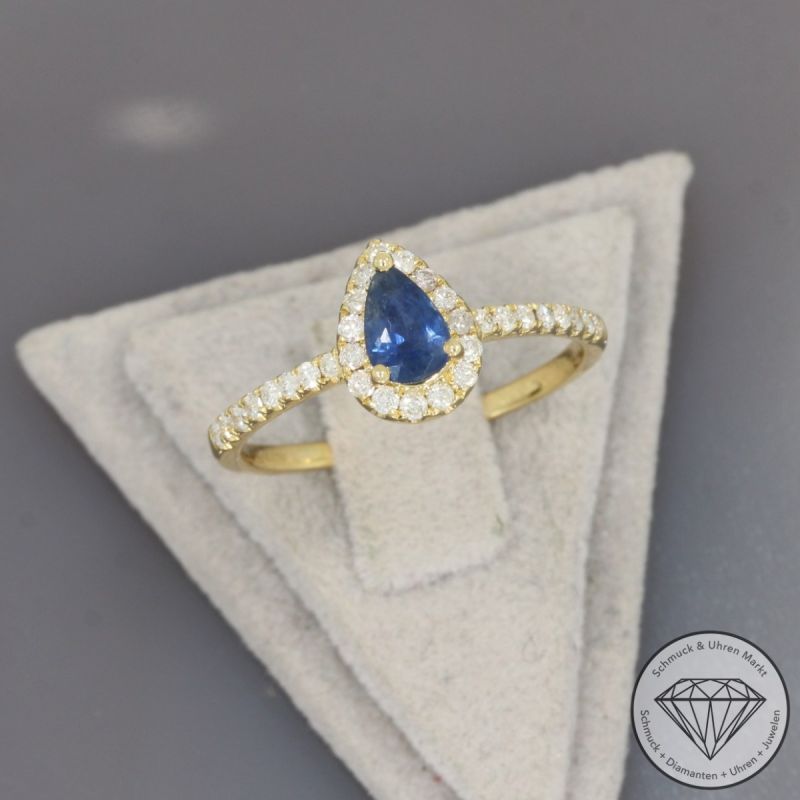 Wert 1290 € Brillant Saphir Ring in 750er 18 K Gelbgold - 101877