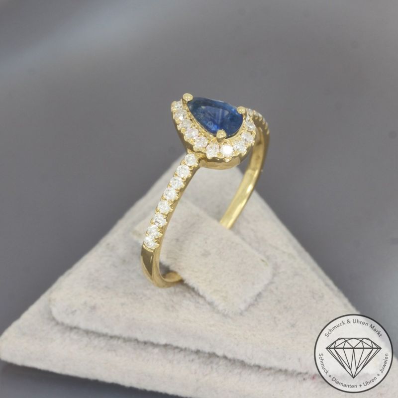 Wert 1290 € Brillant Saphir Ring in 750er 18 K Gelbgold - 101877