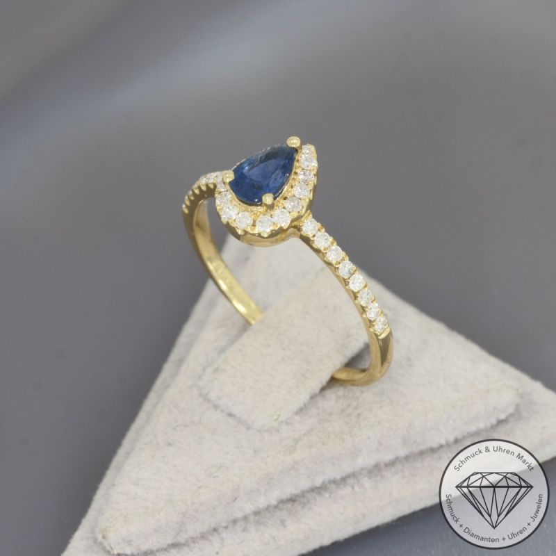 Wert 1290 € Brillant Saphir Ring in 750er 18 K Gelbgold - 101877