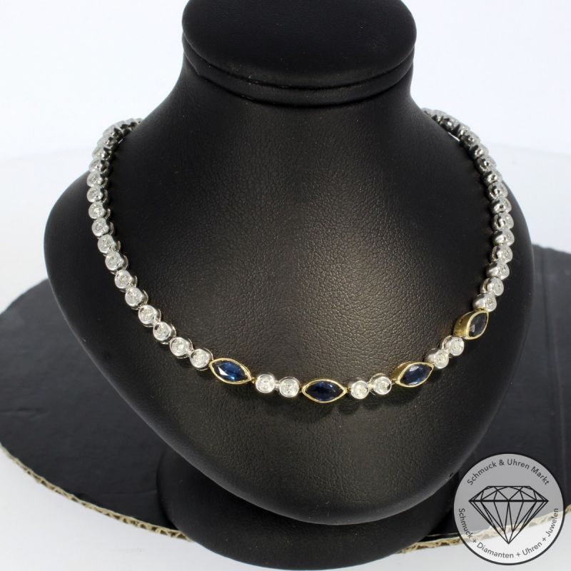 Wert 8900 € Bicolor Diamant Saphir Collier in 585er 14 K Gold - 101898