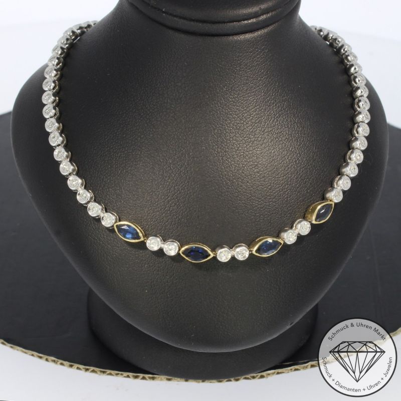Wert 8900 € Bicolor Diamant Saphir Collier in 585er 14 K Gold - 101898