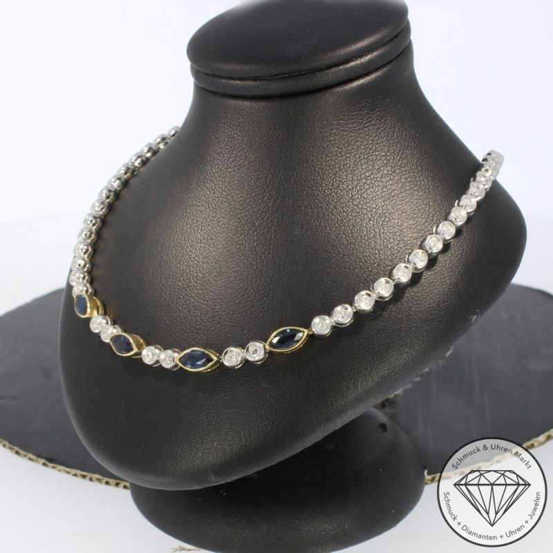 Wert 8900 € Bicolor Diamant Saphir Collier in 585er 14 K Gold - 101898