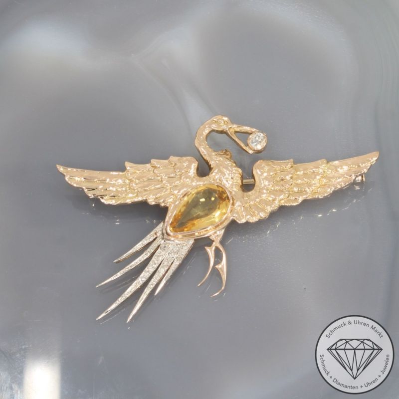 Wert 6200 € Bicolor Diamant Citrin Brosche in 750er 18 K Gold - 101900