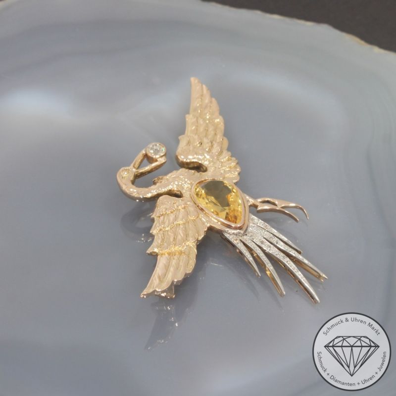 Wert 6200 € Bicolor Diamant Citrin Brosche in 750er 18 K Gold - 101900
