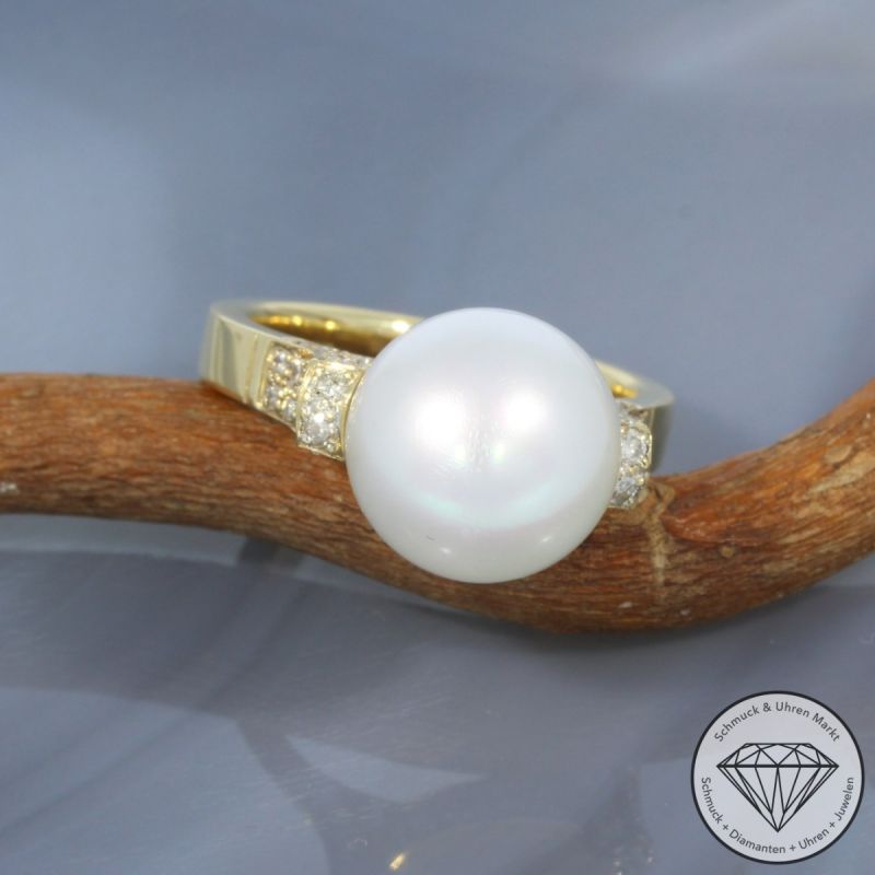 Wert 4300 € Brillant Perl Ring in 585er 14 K Gelbgold - 101922