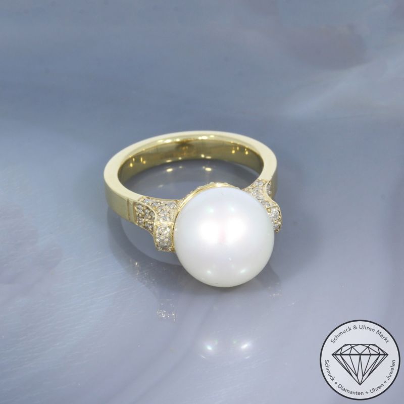 Wert 4300 € Brillant Perl Ring in 585er 14 K Gelbgold - 101922
